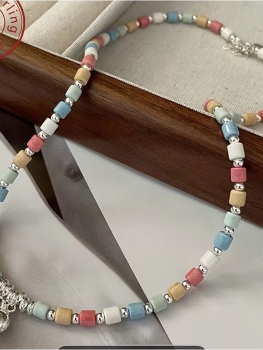 Pastel Multicolor Beaded Necklace with Silver Accents - Women Jewelry